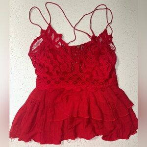 Chic Red Lace Camisole Top